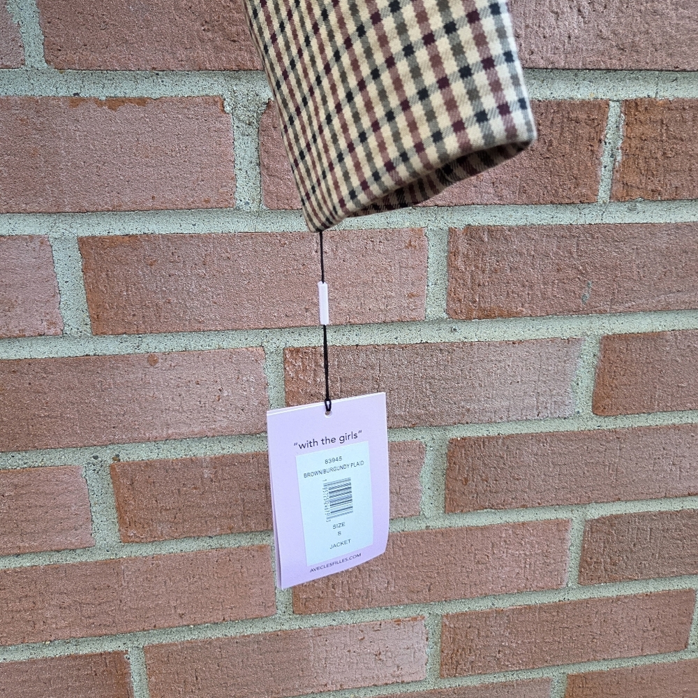 Avec Les Filles cropped Padded Shoulder Belted Plaid jacket Small - Picture 6 of 9